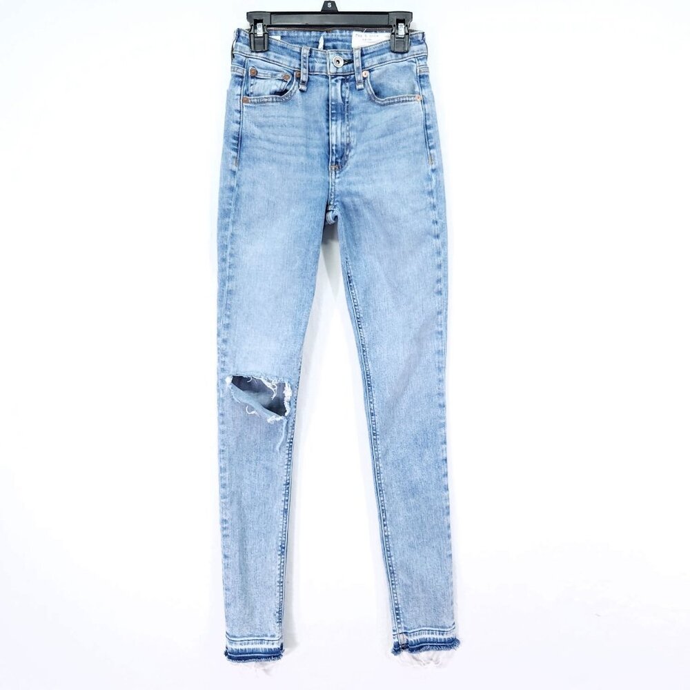 Rag & Bone Distress Skinny Jeans Size 23 Nina High Rise Drop Raw Hem Denim